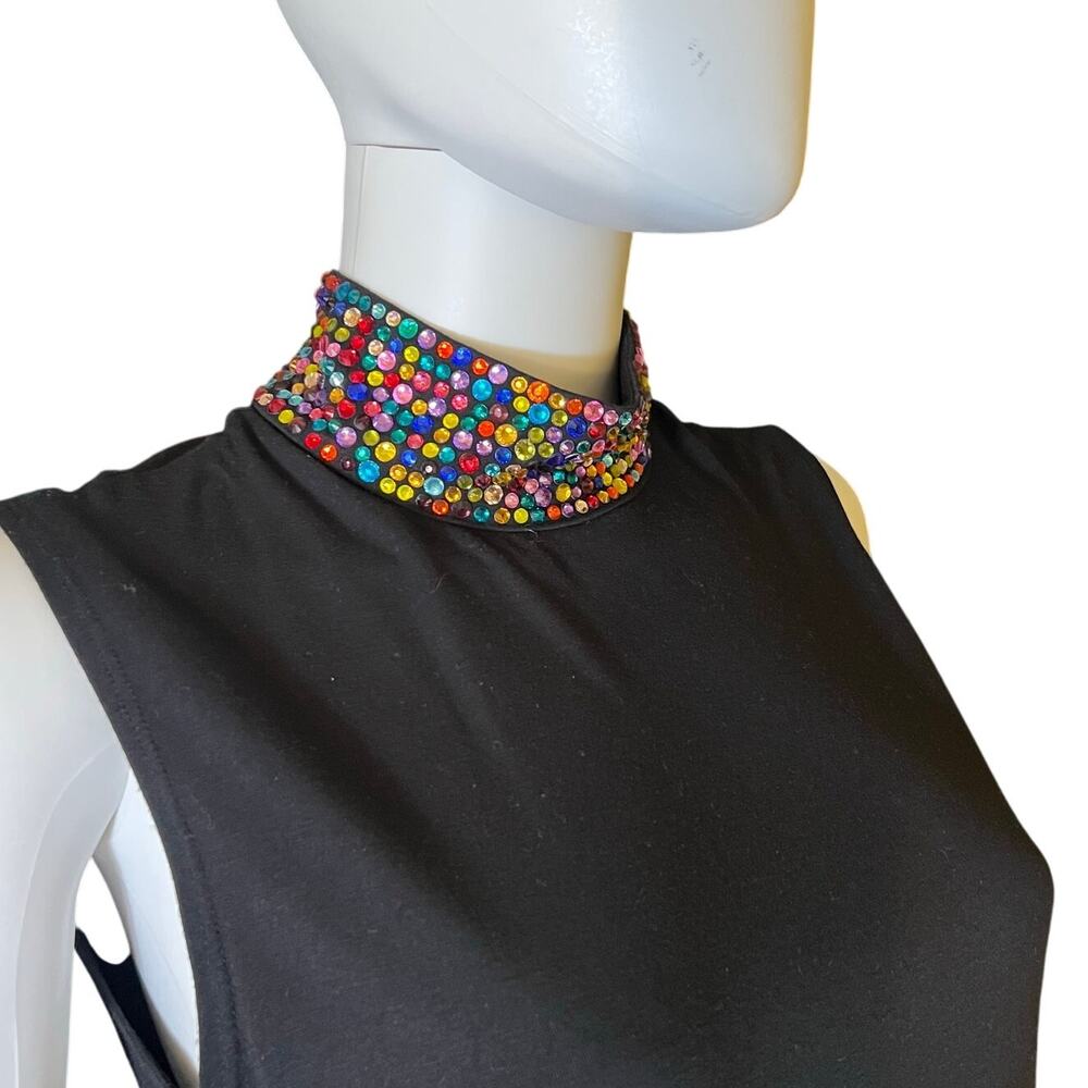 L'agence Emily Multi Jeweled High Neck Zip Back Sleeveless Top Black Size M - Picture 2 of 6